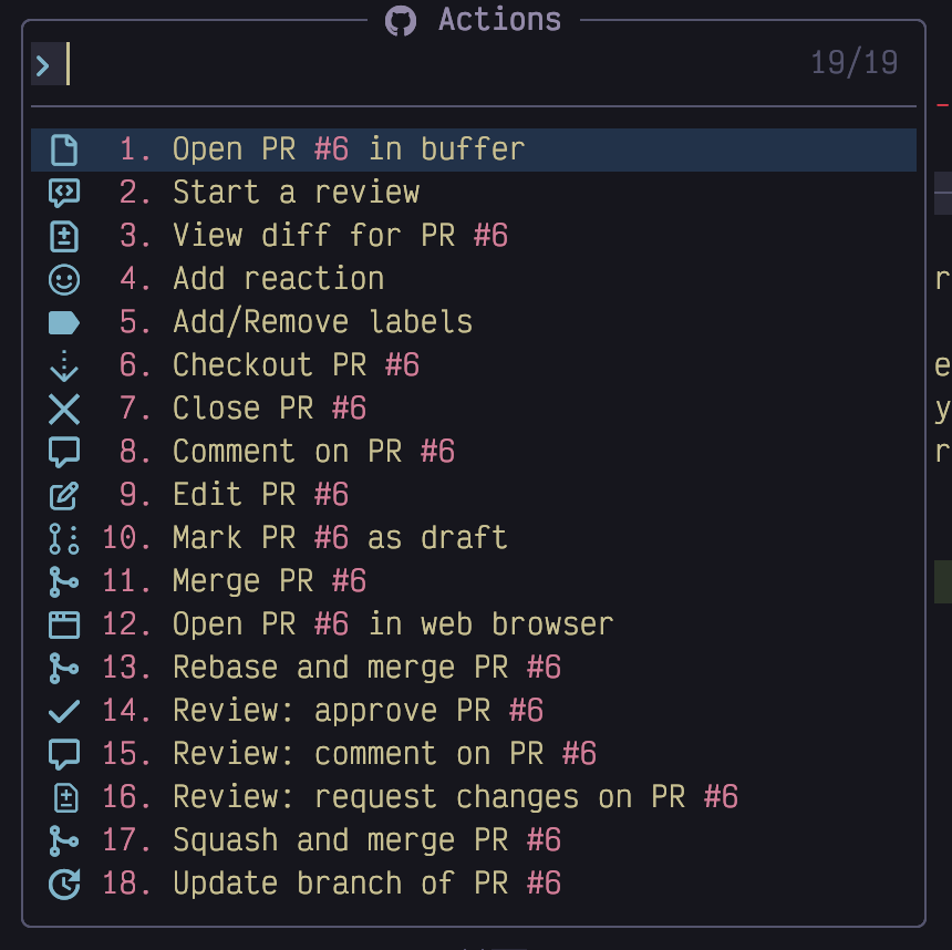 pull request actions dark